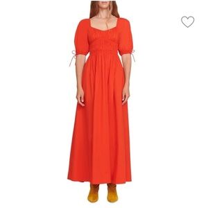STAUD Faye Smocked Maxi Dress, Vibrant Orange, Size Small